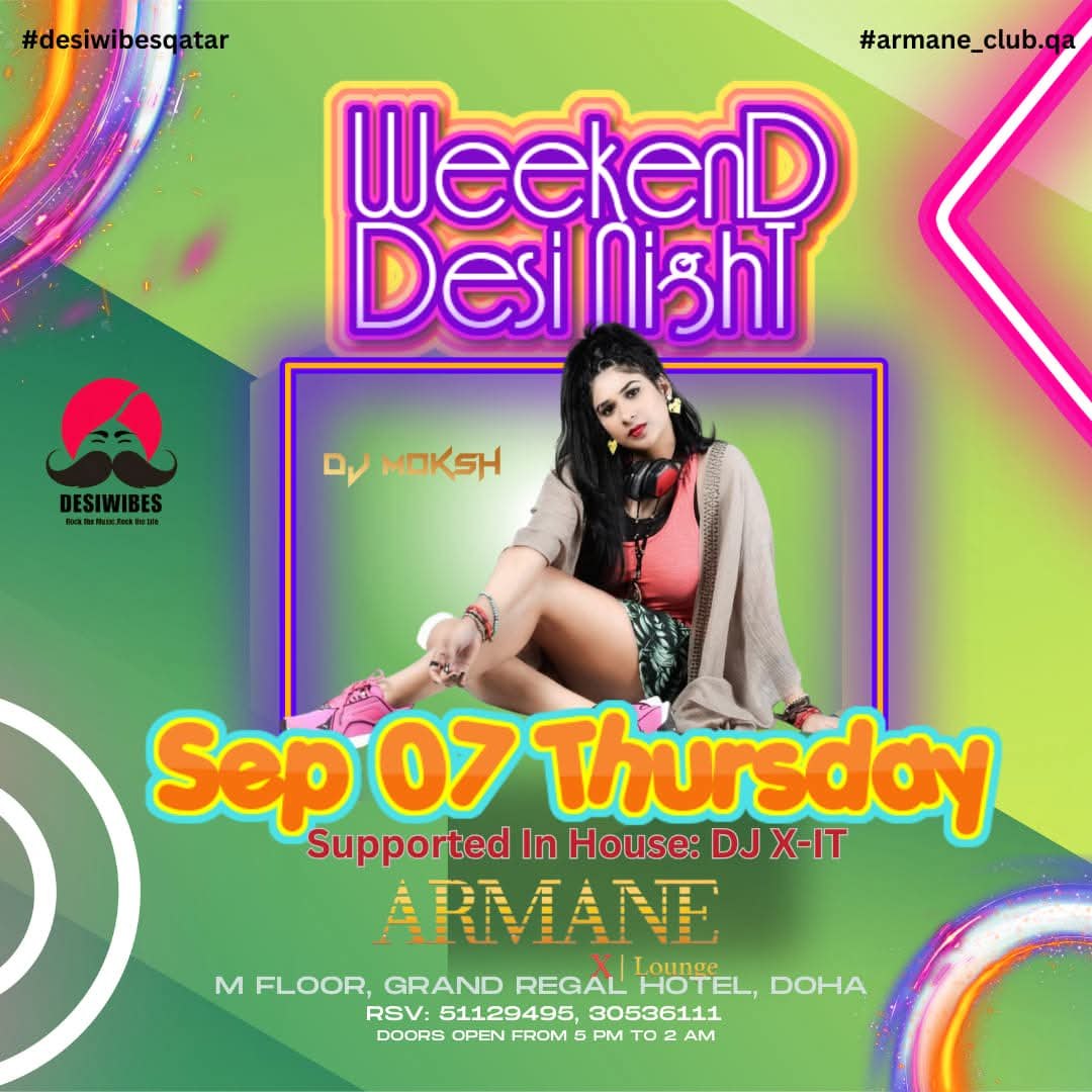 DJ Moksh flyer — Armane Lounge — Grand Regal Hotel, Doha