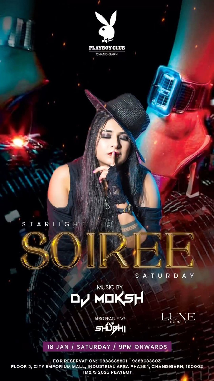 DJ Moksh flyer — Starlight Soirée — Playboy Club, Chandigarh