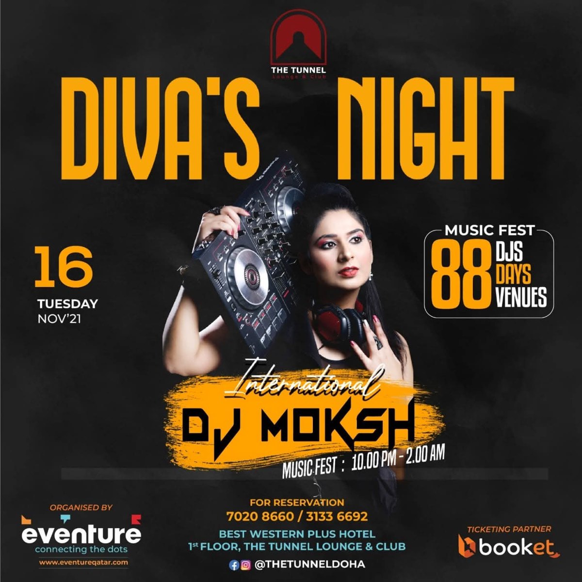 DJ Moksh flyer — Diva's Night — The Tunnel, Doha