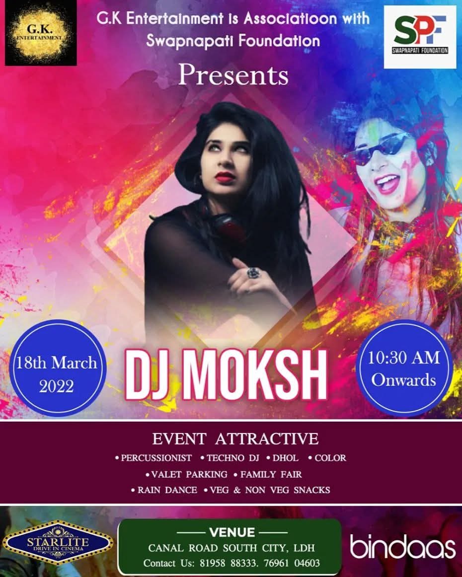 DJ Moksh flyer — Holi festival — Ludhiana